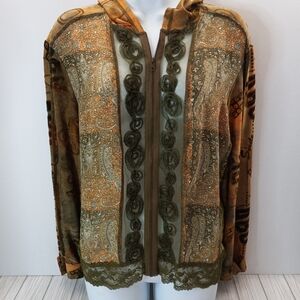 Vintage Y2K Piano Fairycore Boho Paisley Hooded Lightweight Jacket